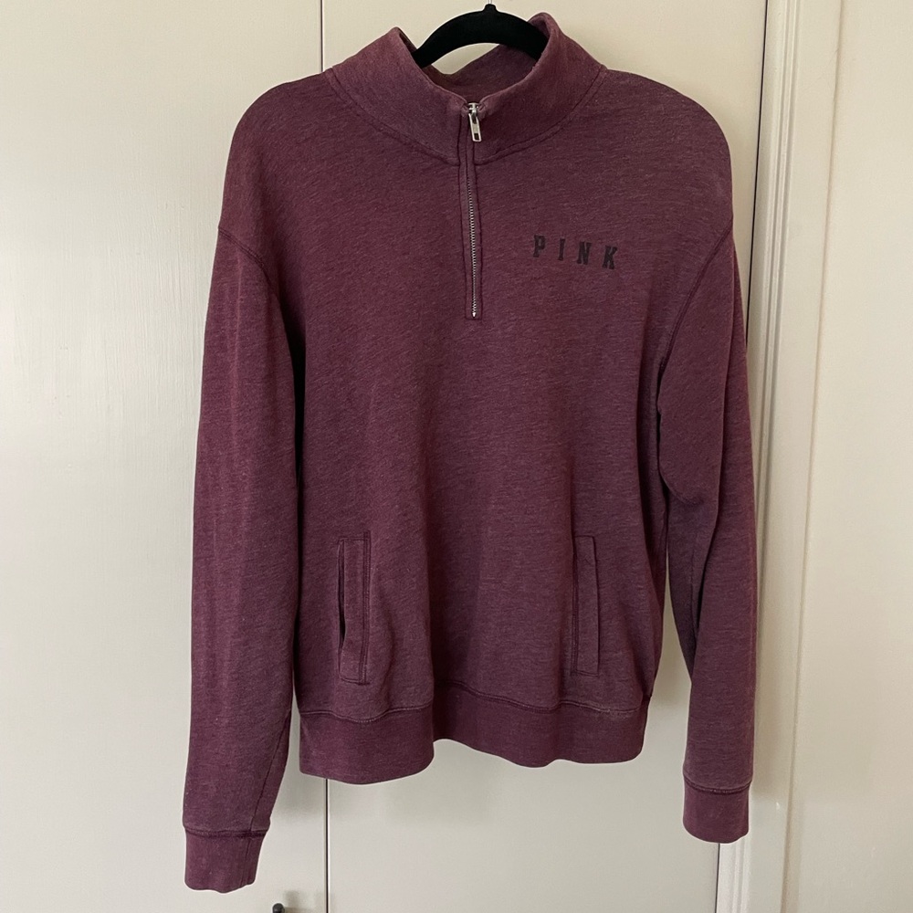 PINK Victoria's Secret Maroon Quarter Zip Sweatshirt #86 Graphic Small